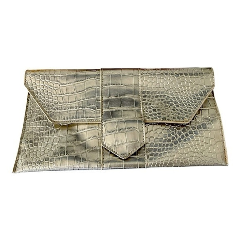 Light Gold Crocodile Print Envelope Clutch